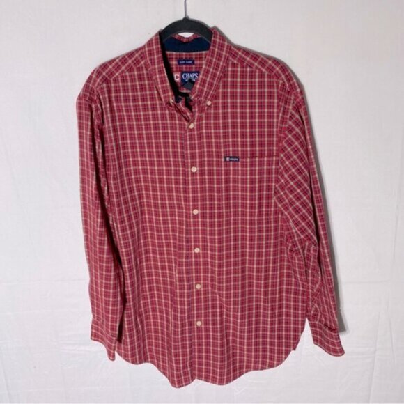 Chaps Easy Care Red Tan Plaid Long Sleeve Casual Button Up Shirt M - Picture 12 of 12